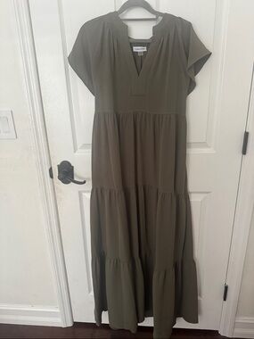 Calvin Klein olive green tiered midi dress 6